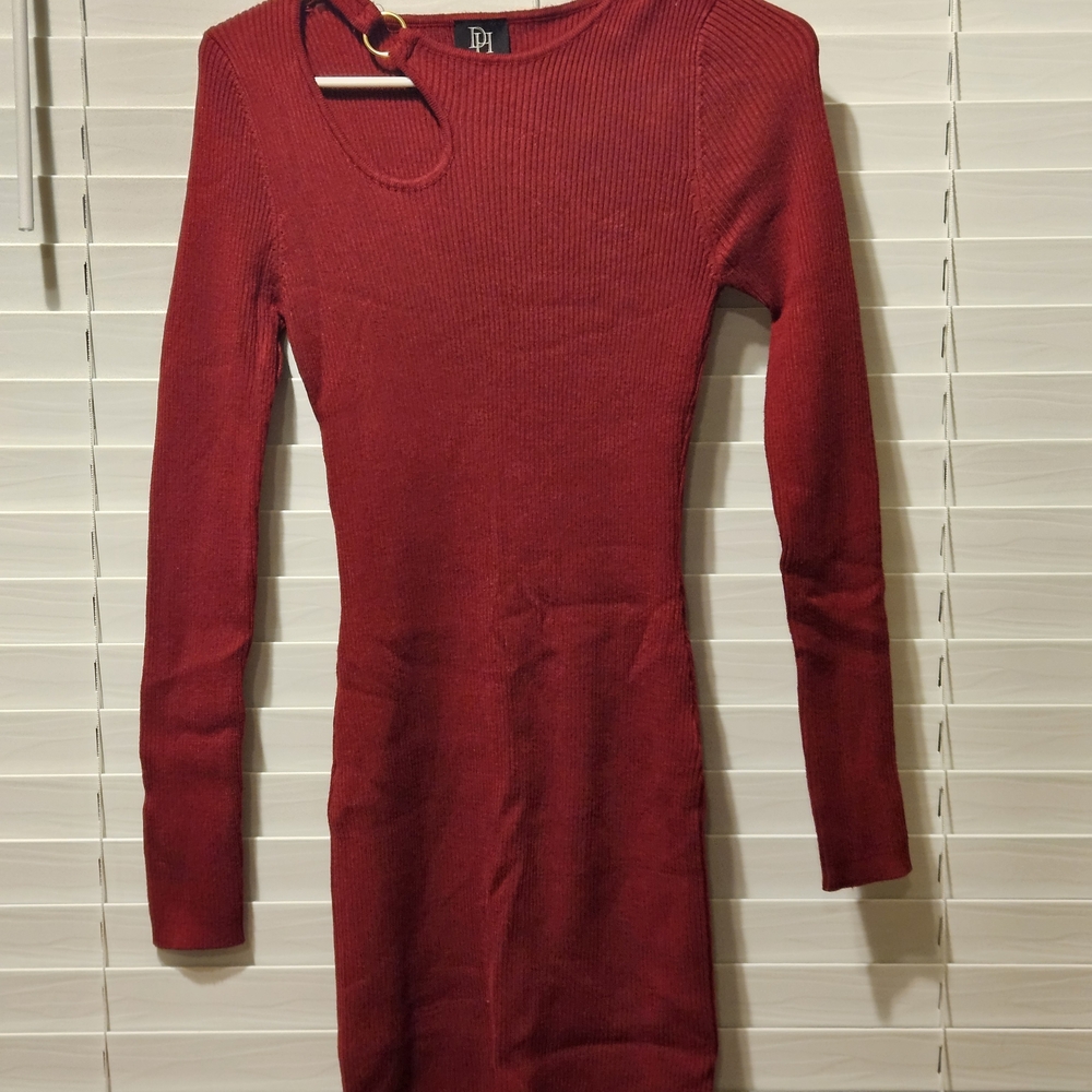 Derek Heart Red Bodycon Long Sleeve Dress
